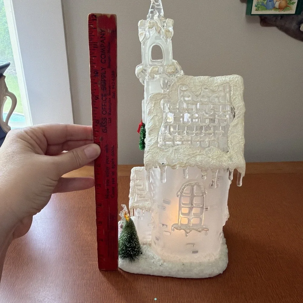 Vintage Christmas Light Up Church‎ Plastic Crystal Look WORKS 1980s 13